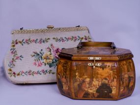 Beck Creations Needlepoint Purse, Ruby Morrison Box Purse w/ Lucite Handle