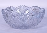 American Brilliant Cut Glass Salad Bowl, Banded Diamond, Hobstar & Fan