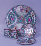 Chinese Famille Rose Plate w/ 2 Matching Demitasse Cups & Saucers