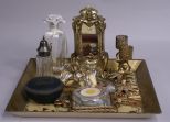 Collection of Ladies Dresser Items on a Tole Tray, 10 items