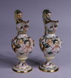 Pair of Hand Painted Capodimonte Ewers