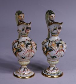 Pair of Hand Painted Capodimonte Ewers