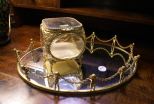 Gold Mirrored Plateau W/ Cherubs Gallery & a Gold Filigree Jewelry Box