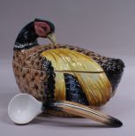 Italian Faience Hand Painted Pheasant Tureen