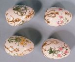 4 Small Enamel Eggs, Finely Hand Painted & Gilded
