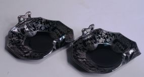 Pair of Black Amethyst Elegant Glass Lemon Trays w/ Sterling Silver Overlay