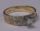14k Yellow Gold Diamond Bridal Set Ring, 7 Diamonds