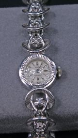 Gruen Ladies 14k White Gold Watch & Band w/ 16 Diamonds