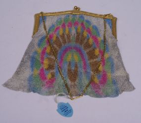 Whiting & Davis Mesh Hand Bag w/ Peacock Decoration