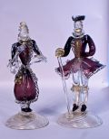 Tall Pair of Murano Art Glass Figures in Period Dress