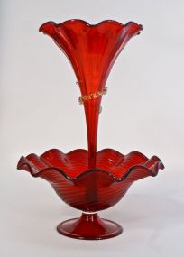 Venetian Art Glass Hand Blown Ruby Epergne