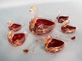 Venetian Ruby Swan Set