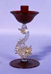 Venetian Ruby & Aventurine Dolphin Stem Candlestick by Aureliano Toso