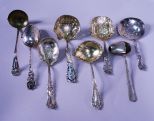 8 Fancy Victorian Sterling Spoons: Tea Infuser, Invalid Feeder, Sugar Sifters, etc