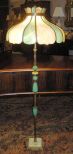 Brass and Onyx Floor Lamp with Stained Glass Shade