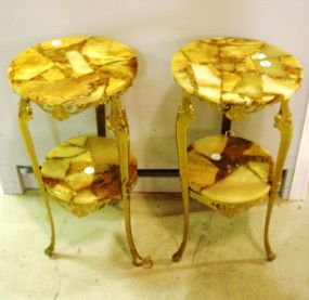Pair of French Gilt Brass Stands with two tier Onyx tops