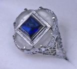 Ladies Antique 14k White Gold Ring, Sapphire