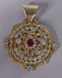 Antique Gold Ladies Ruby and Diamond Pendant