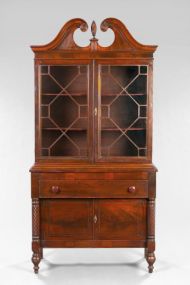 American Colonial Revival Mahogany Bonnet-Top Vitrine