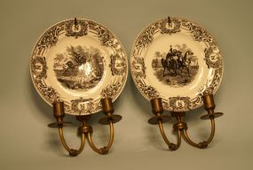 Pair of Continental Brass Two-Light Appliques