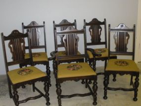 Set of Six Walnut Dining Chairs w/Needle Point Seats