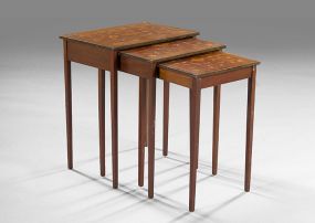 Trio of Edwardian Marquetry-Inlaid Mahogany Nesting Chairside Tables