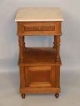 Oak and Marble Top Bedside Table