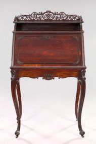 Fine and Petite French Rosewood and Tiger Maple Slant-Lid Desk