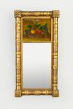 Attractive American Classical Carved Deux-Couleur Gilded Wood and Eglomise Looking Glass