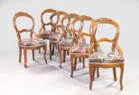 Suite of Six American Rococo Revival Walnut Sidechairs