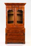 American Transitional Late Classical into Rococo Revival Figured Walnut and Walnut Secretary-Bookcase