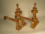 Imposing Pair of American Rose Brass and Wrought-Iron Vasiform Andirons