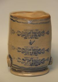 Good American Blue-Stenciled and Painted Gray Stoneware #4 Two-Handled Crock