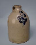 Attractive American Cobalt Blue- and Gray-Glazed Stoneware Handled Storage Jug