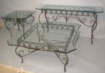 Wrought Iron and glass top coffee table set