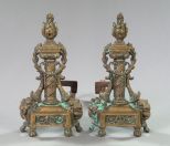 Pair of Patinated Bronze and Wrought-Iron 