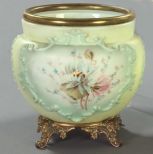 Gilt-Brass-Roll Collared and -Footed Wave Crest Glass Jardiniere