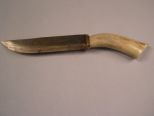 Old Bowie Knife with White Curved Bone Handle.