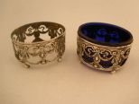 Pair of Coin Silver Salts, one with Cobalt Blue Insert