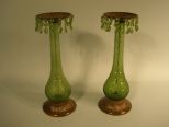 Pair of Green Pressed Glass Candle Stick Holders