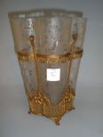Gold Lace-Pattern Stand with Glass Insert Vase