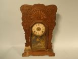 Oak Mantel Clock with Ornate Design