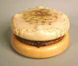 Large Gilt-Brass-Mounted Wave Crest Glass Circular Dresser Box