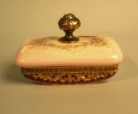 Rare Gilded Britannia Metal-Mounted Pink Wave Crest Glass Rocker Blotter