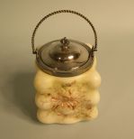 Silverplate-Mounted and -Covered Wave Crest Opal Glass Cracker Jar