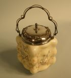 Good Silverplate-Mounted and -Covered Puffy Wave Crest Opal Glass Cracker Jar
