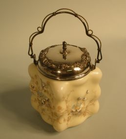 Good Silverplate-Mounted and -Covered Puffy Wave Crest Opal Glass Cracker Jar