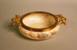 Large Gilt-Brass-Mounted Wave Crest Glass Two-Handled Jewel Tray