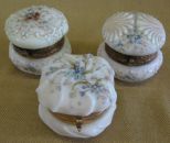 Collection of Three Gilt-Brass-Collared Wave Crest Glass Dresser and Jewel Boxes