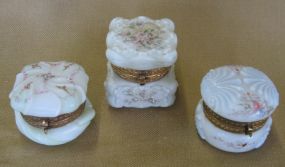 Trio of Gilt-Brass-Mounted Wave Crest Glass Jewel Boxes